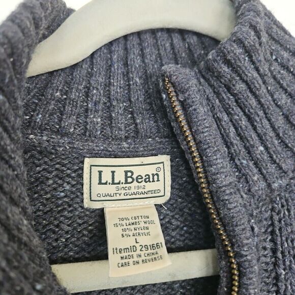 L.L. Bean Mens 1/4 Zip Cableknit Navy Fisherman’s Sweater Warm Size Large EUC - Picture 2 of 8
